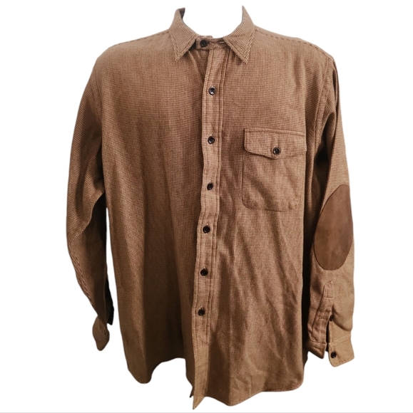 Polo Ralph Lauren Bowen Flannel Button Shirt Suede Elbow Patches Size Large VTG - Picture 1 of 9